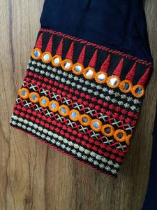 Embroidered Cuff Navy Blouse