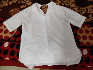 White Korean Collar Boxy Top