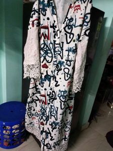 white printed abaya