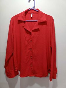 Red Long Sleeve Button-Up Shirt