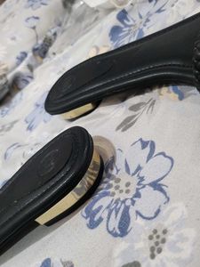 Black Sandals with Gold Detail