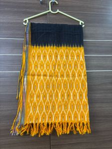 Pure Ikkat Cotton Dupatta Black With Yellow Border