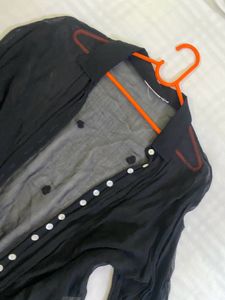 Black Sheer Button-Up Top With Sequins Size M-L