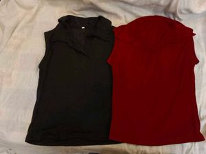 2 Ribbed collar sleeves tops
