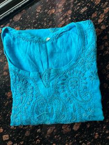 Blue chikankari short kurta