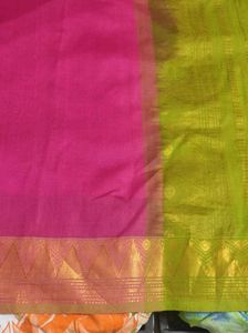 Pink And Green Silk Cotton Saree
