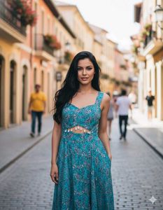 Blue Printed Maxi Dress