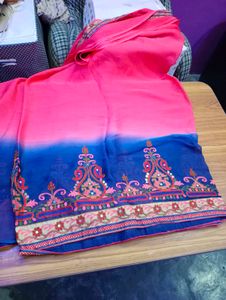 Elegant Pink &amp; Blue Saree