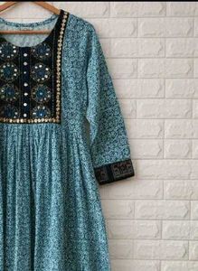 Elegant Blue Printed Kurta Dress