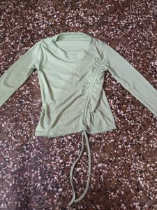 Mint Green Ruched Long Sleeve Top