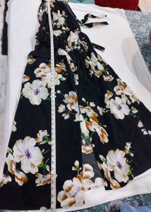 SHEIN Black Floral Slit Dress With Halter Neck