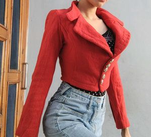 Party Wear Red Crop Coat.
