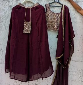 🌸 Maroon Palazzo Set With Purse 🌸