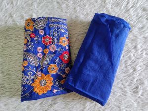 Blue Embroidered Lehenga Material (Women's)