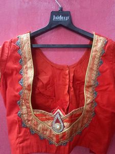 Grey Saree With Orange Blouse