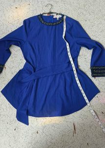 Blue Embellished Peplum Top dress with purse