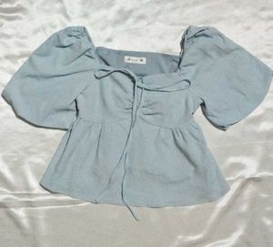 Blue Puff Sleeve Top