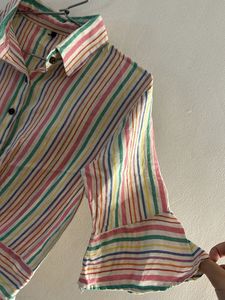 Striped Button-Down Crop Shirt