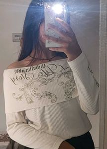 Ivory Ribbed Long Sleeve Top