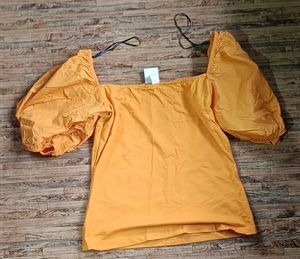 Orange Puff Sleeve Top