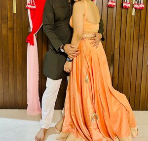 Peach Halter Crop Top &amp; Skirt Set With A Jacket