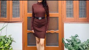 Brown Knit Mini Dress