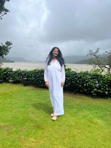 Full Length Full Sleeves White Dress L Size