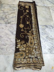 Brown Bold Saree Crazy Diamond Work