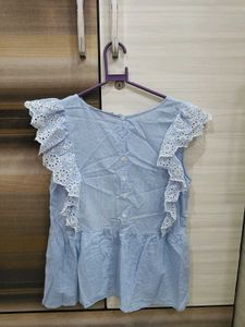 Chic Blue Embroidered Peplum Top