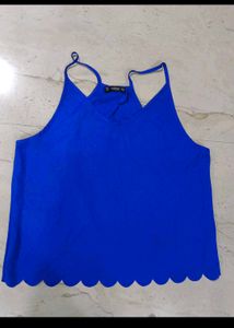 Shein Scalloped Back Tulip Hem Blue Cami Top