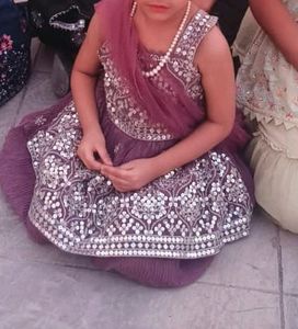 Purple Square Neck Girls Palazzo Set Sharara