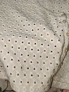 H&amp;M White Eyelet Button-Down Top