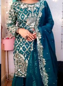 Teal Embroidered Pakistani Suit
