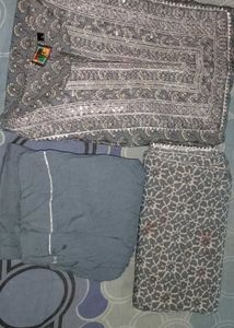 Gray Printed Kurti Set