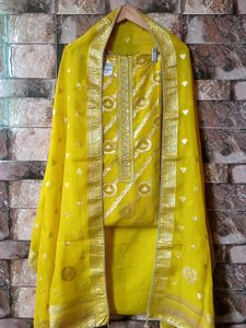 Yellow Lime Banarasi Suit