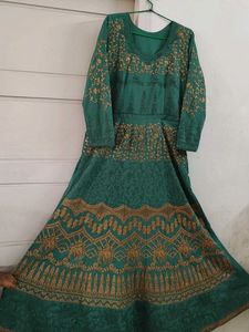 Elegant Green Ethnic Gown With Duppatta