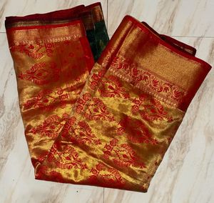 Elegant Green And Red Silk Saree