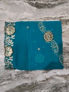 Teal Embellished Saree