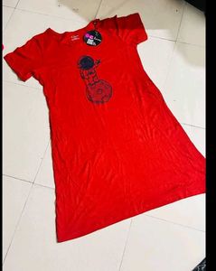 Clovia Red Astronaut Graphic T-Shirt Dress