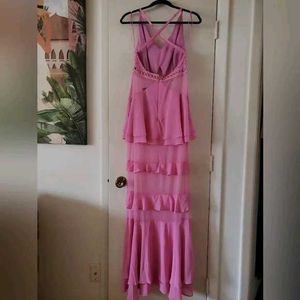 Pink Maxi Dress Spaghetti Straps Tiered Ruffles