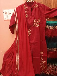 Ghagra - Top(Red)+Bottom(Multi-color)+Dupatta(Red)