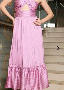 Pink Striped Cutout Midi Dress