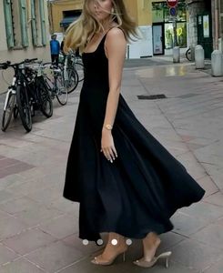 Elegant Black Square Neck Midi Dress
