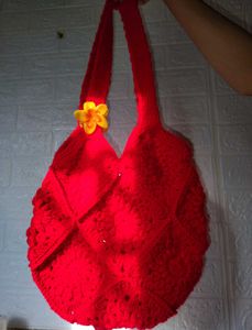 Red Crochet Tote Bag