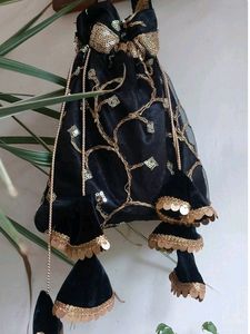 Black Colored Sequence Potli Bag