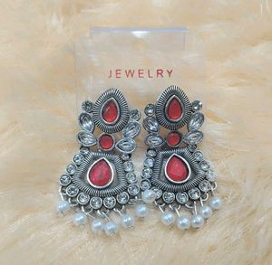 Red Stone Drop Earrings