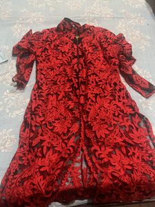 Red Floral Lace Sheer Dress
