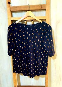 Black Printed Cotton Top Size-36