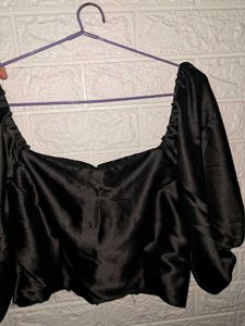 Black Satin Crop Top