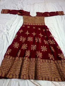 Premium Maroon Golden Embroidered Gown
